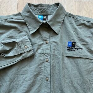 National Geographic Button‎ Up Safari Shirt Mens XXXL Green Lindblad Expedition